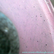 Load image into Gallery viewer, SCOTTISH GLASS. Large MONART Scottish Art Glass Vase. SA Shape. Mottled Pale Blue, Pink with Swirls &amp; Lots of Gold Aventurine Flakes. 7 3/4 inches high

