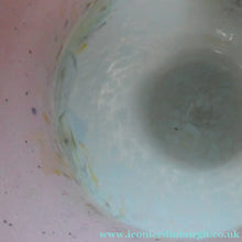 Load image into Gallery viewer, SCOTTISH GLASS. Large MONART Scottish Art Glass Vase. SA Shape. Mottled Pale Blue, Pink with Swirls &amp; Lots of Gold Aventurine Flakes. 7 3/4 inches high
