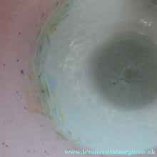 Load image into Gallery viewer, SCOTTISH GLASS. Large MONART Scottish Art Glass Vase. SA Shape. Mottled Pale Blue, Pink with Swirls &amp; Lots of Gold Aventurine Flakes. 7 3/4 inches high
