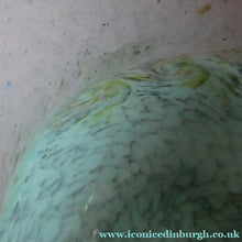 Load image into Gallery viewer, SCOTTISH GLASS. Large MONART Scottish Art Glass Vase. SA Shape. Mottled Pale Blue, Pink with Swirls &amp; Lots of Gold Aventurine Flakes. 7 3/4 inches high
