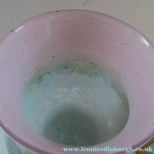 Load image into Gallery viewer, SCOTTISH GLASS. Large MONART Scottish Art Glass Vase. SA Shape. Mottled Pale Blue, Pink with Swirls &amp; Lots of Gold Aventurine Flakes. 7 3/4 inches high
