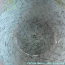 Load image into Gallery viewer, SCOTTISH GLASS. Large MONART Scottish Art Glass Vase. SA Shape. Mottled Pale Blue, Pink with Swirls &amp; Lots of Gold Aventurine Flakes. 7 3/4 inches high
