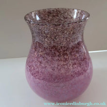 Load image into Gallery viewer, SCOTTISH GLASS. Large MONART Glass Vase. SA Shape. Mottled Pale Pink, Blush Pink and Purple &amp; Lots of Copper Aventurine Flakes. 8 inches high
