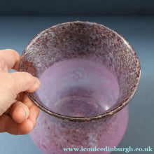 Load image into Gallery viewer, SCOTTISH GLASS. Large MONART Glass Vase. SA Shape. Mottled Pale Pink, Blush Pink and Purple &amp; Lots of Copper Aventurine Flakes. 8 inches high
