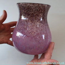 Load image into Gallery viewer, SCOTTISH GLASS. Large MONART Glass Vase. SA Shape. Mottled Pale Pink, Blush Pink and Purple &amp; Lots of Copper Aventurine Flakes. 8 inches high
