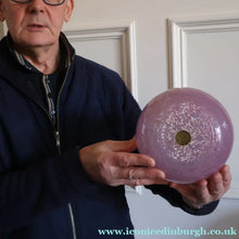 Load image into Gallery viewer, SCOTTISH GLASS. Large MONART Glass Vase. SA Shape. Mottled Pale Pink, Blush Pink and Purple &amp; Lots of Copper Aventurine Flakes. 8 inches high
