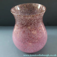 Load image into Gallery viewer, SCOTTISH GLASS. Large MONART Glass Vase. SA Shape. Mottled Pale Pink, Blush Pink and Purple &amp; Lots of Copper Aventurine Flakes. 8 inches high
