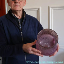 Load image into Gallery viewer, SCOTTISH GLASS. Large MONART Glass Vase. SA Shape. Mottled Pale Pink, Blush Pink and Purple &amp; Lots of Copper Aventurine Flakes. 8 inches high

