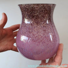 Load image into Gallery viewer, SCOTTISH GLASS. Large MONART Glass Vase. SA Shape. Mottled Pale Pink, Blush Pink and Purple &amp; Lots of Copper Aventurine Flakes. 8 inches high
