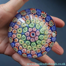 Load image into Gallery viewer, Scottish Glass. Strathearn Paperweight. More Unusual LARGE One with Concentric Millefiori Rings Design

