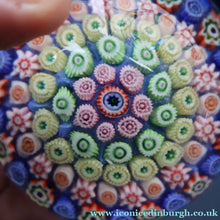 Load image into Gallery viewer, Scottish Glass. Strathearn Paperweight. More Unusual LARGE One with Concentric Millefiori Rings Design

