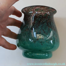 Load image into Gallery viewer, SCOTTISH GLASS. MONART Glass Vase. Bulbous Vase with Rim Shape RA. Plain Mottled Dark Aqua Green Glass. 4 3/4 inches high
