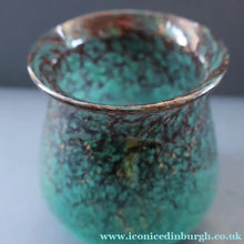Load image into Gallery viewer, SCOTTISH GLASS. MONART Glass Vase. Bulbous Vase with Rim Shape RA. Plain Mottled Dark Aqua Green Glass. 4 3/4 inches high
