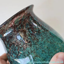 Load image into Gallery viewer, SCOTTISH GLASS. MONART Glass Vase. Bulbous Vase with Rim Shape RA. Plain Mottled Dark Aqua Green Glass. 4 3/4 inches high
