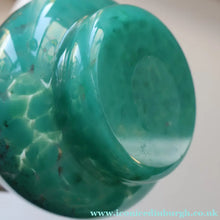 Load image into Gallery viewer, SCOTTISH GLASS. MONART Glass Vase. Bulbous Vase with Rim Shape RA. Plain Mottled Dark Aqua Green Glass. 4 3/4 inches high
