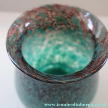 Load image into Gallery viewer, SCOTTISH GLASS. MONART Glass Vase. Bulbous Vase with Rim Shape RA. Plain Mottled Dark Aqua Green Glass. 4 3/4 inches high

