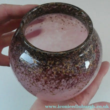 Load image into Gallery viewer, SCOTTISH GLASS. MONART Glass Vase. Bulbous Shape (A). Mottled Dusky Warm Pink with Black Flecks &amp; Gold Aventurine at the Rim
