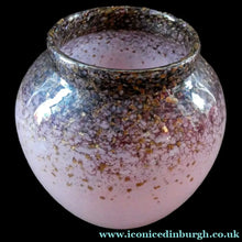 Load image into Gallery viewer, SCOTTISH GLASS. MONART Glass Vase. Bulbous Shape (A). Mottled Dusky Warm Pink with Black Flecks &amp; Gold Aventurine at the Rim
