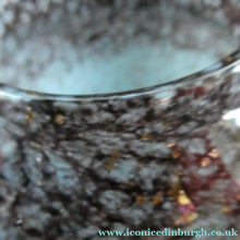 Load image into Gallery viewer, SCOTTISH GLASS. MONART Glass Vase. Bulbous Shape (A). Mottled Lilac Grey-Blue with Black Flecks &amp; Gold Aventurine at the Rim
