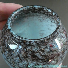 Load image into Gallery viewer, SCOTTISH GLASS. MONART Glass Vase. Bulbous Shape (A). Mottled Lilac Grey-Blue with Black Flecks &amp; Gold Aventurine at the Rim
