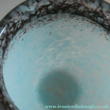 Load image into Gallery viewer, SCOTTISH GLASS. MONART Glass Vase. Bulbous Shape (A). Mottled Lilac Grey-Blue with Black Flecks &amp; Gold Aventurine at the Rim
