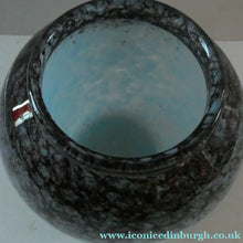 Load image into Gallery viewer, SCOTTISH GLASS. MONART Glass Vase. Bulbous Shape (A). Mottled Lilac Grey-Blue with Black Flecks &amp; Gold Aventurine at the Rim
