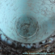 Load image into Gallery viewer, SCOTTISH GLASS. MONART Glass Vase. Bulbous Shape (A). Mottled Lilac Grey-Blue with Black Flecks &amp; Gold Aventurine at the Rim
