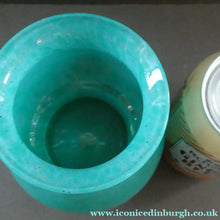 Load image into Gallery viewer, SCOTTISH GLASS. MONART Glass Vase. Bulbous Vase with Rim Shape RA. Plain Mottled Dark Aqua Green Glass

