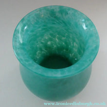 Load image into Gallery viewer, SCOTTISH GLASS. MONART Glass Vase. Bulbous Vase with Rim Shape RA. Plain Mottled Dark Aqua Green Glass
