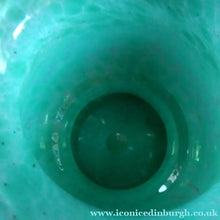 Load image into Gallery viewer, SCOTTISH GLASS. MONART Glass Vase. Bulbous Vase with Rim Shape RA. Plain Mottled Dark Aqua Green Glass
