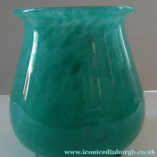 Load image into Gallery viewer, SCOTTISH GLASS. MONART Glass Vase. Bulbous Vase with Rim Shape RA. Plain Mottled Dark Aqua Green Glass
