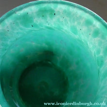 Load image into Gallery viewer, SCOTTISH GLASS. MONART Glass Vase. Bulbous Vase with Rim Shape RA. Plain Mottled Dark Aqua Green Glass
