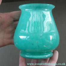 Load image into Gallery viewer, SCOTTISH GLASS. MONART Glass Vase. Bulbous Vase with Rim Shape RA. Plain Mottled Dark Aqua Green Glass
