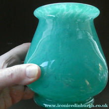 Load image into Gallery viewer, SCOTTISH GLASS. MONART Glass Vase. Bulbous Vase with Rim Shape RA. Plain Mottled Dark Aqua Green Glass
