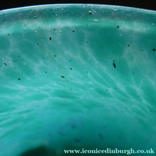 Load image into Gallery viewer, SCOTTISH GLASS. MONART Glass Vase. Bulbous Vase with Rim Shape RA. Plain Mottled Dark Aqua Green Glass
