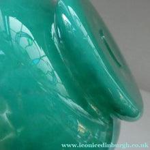 Load image into Gallery viewer, SCOTTISH GLASS. MONART Glass Vase. Bulbous Vase with Rim Shape RA. Plain Mottled Dark Aqua Green Glass
