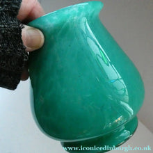 Load image into Gallery viewer, SCOTTISH GLASS. MONART Glass Vase. Bulbous Vase with Rim Shape RA. Plain Mottled Dark Aqua Green Glass
