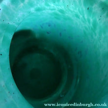 Load image into Gallery viewer, SCOTTISH GLASS. MONART Glass Vase. Bulbous Vase with Rim Shape RA. Plain Mottled Dark Aqua Green Glass
