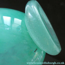 Load image into Gallery viewer, SCOTTISH GLASS. MONART Glass Vase. QC Shape. Mottled Aqua Green Changing to Blue at the Rim
