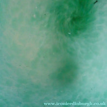 Load image into Gallery viewer, SCOTTISH GLASS. MONART Glass Vase. QC Shape. Mottled Aqua Green Changing to Blue at the Rim

