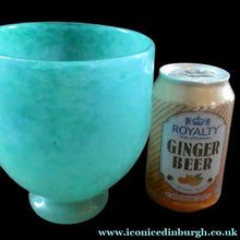 Load image into Gallery viewer, SCOTTISH GLASS. MONART Glass Vase. QC Shape. Mottled Aqua Green Changing to Blue at the Rim
