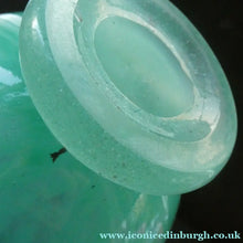 Load image into Gallery viewer, SCOTTISH GLASS. MONART Glass Vase. QC Shape. Mottled Aqua Green Changing to Blue at the Rim
