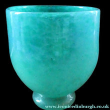 Load image into Gallery viewer, SCOTTISH GLASS. MONART Glass Vase. QC Shape. Mottled Aqua Green Changing to Blue at the Rim
