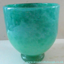 Load image into Gallery viewer, SCOTTISH GLASS. MONART Glass Vase. QC Shape. Mottled Aqua Green Changing to Blue at the Rim
