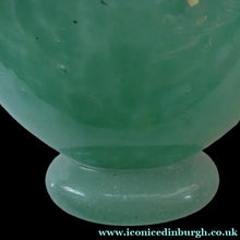 Load image into Gallery viewer, SCOTTISH GLASS. MONART Glass Vase. QC Shape. Mottled Aqua Green Changing to Blue at the Rim
