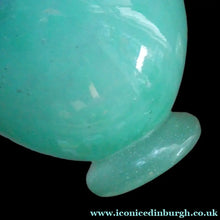 Load image into Gallery viewer, SCOTTISH GLASS. MONART Glass Vase. QC Shape. Mottled Aqua Green Changing to Blue at the Rim
