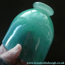 Load image into Gallery viewer, SCOTTISH GLASS. MONART Glass Vase. QC Shape. Mottled Aqua Green Changing to Blue at the Rim

