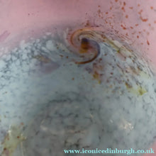 Load image into Gallery viewer, SCOTTISH GLASS. MONART Vase. SA Shape. Mottled Pale Blue, Pink with Swirls &amp; Lots of Gold Aventurine Flakes. 7 inches high
