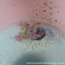 Load image into Gallery viewer, SCOTTISH GLASS. MONART Vase. SA Shape. Mottled Pale Blue, Pink with Swirls &amp; Lots of Gold Aventurine Flakes. 7 inches high
