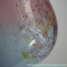 Load image into Gallery viewer, SCOTTISH GLASS. MONART Vase. SA Shape. Mottled Pale Blue, Pink with Swirls &amp; Lots of Gold Aventurine Flakes. 7 inches high

